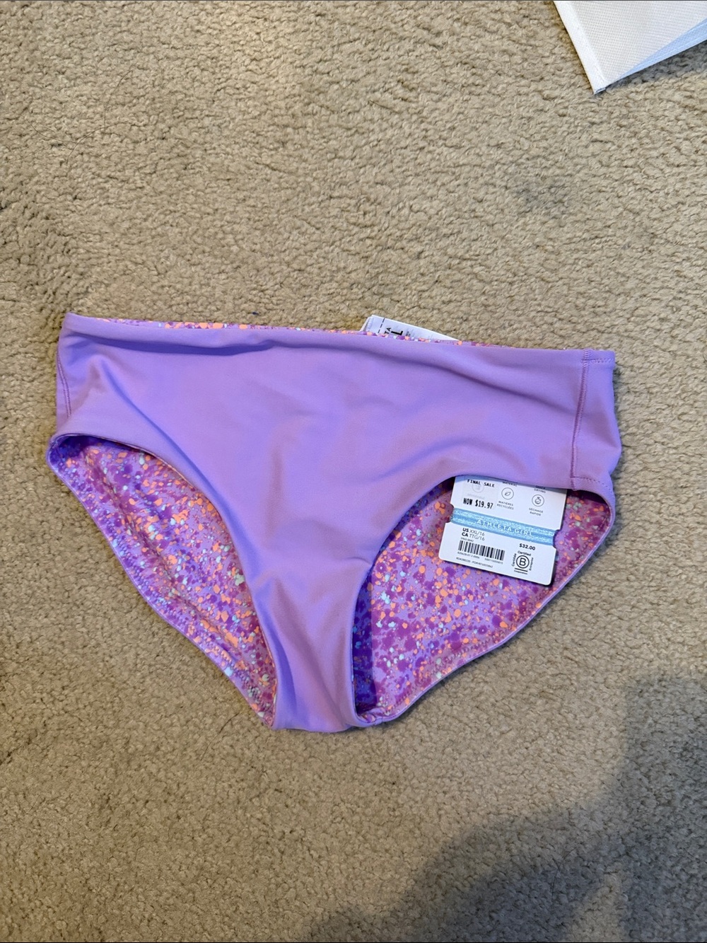 Athleta Girls' Lavender Purple Bikini Bottoms with Confetti Lining